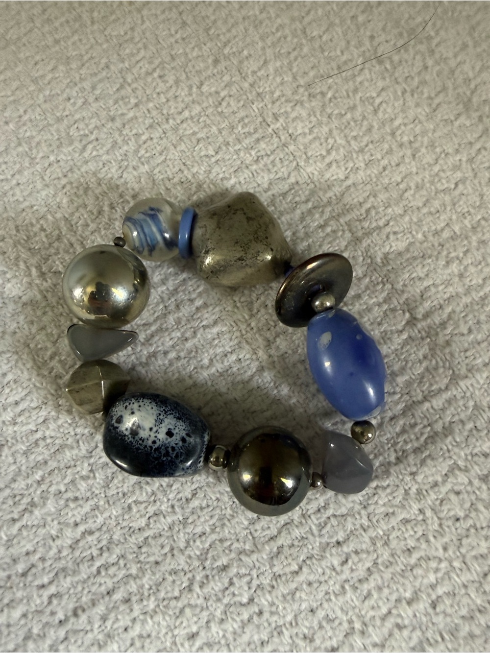 Blue and Silver Beaded Stretch Bracelet - Women Jewelry